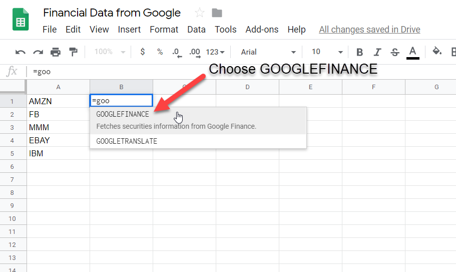 Step 2 - Use the GOOGLEFINANCE function.