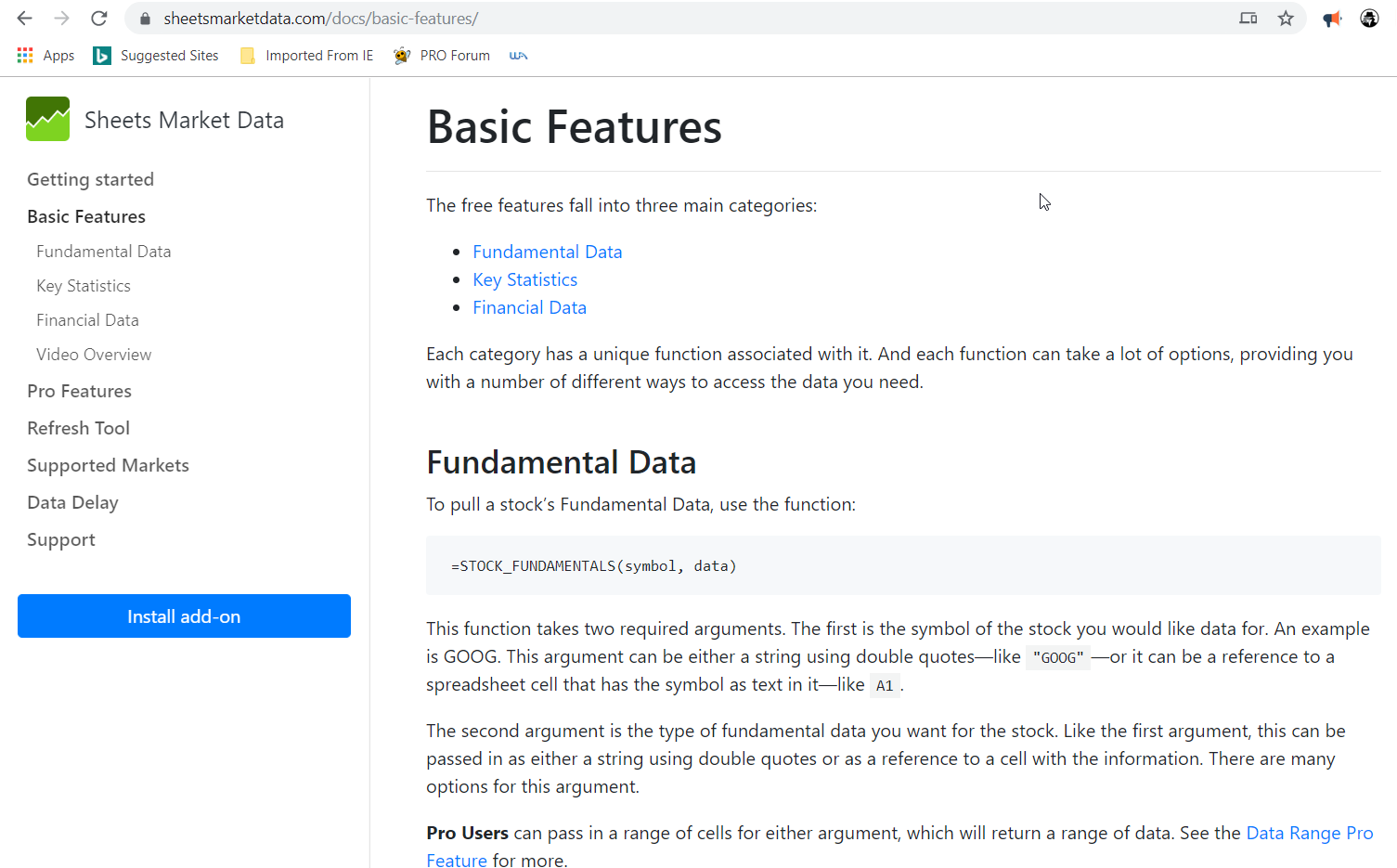 SmartMarketData Basic Features