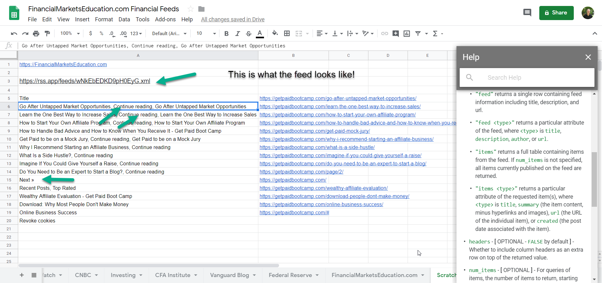 Google Sheets Feed of GetPaidBootCamp.com