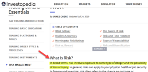 Investopedia Definition of Risk