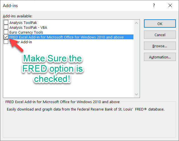 fred add in excel for mac