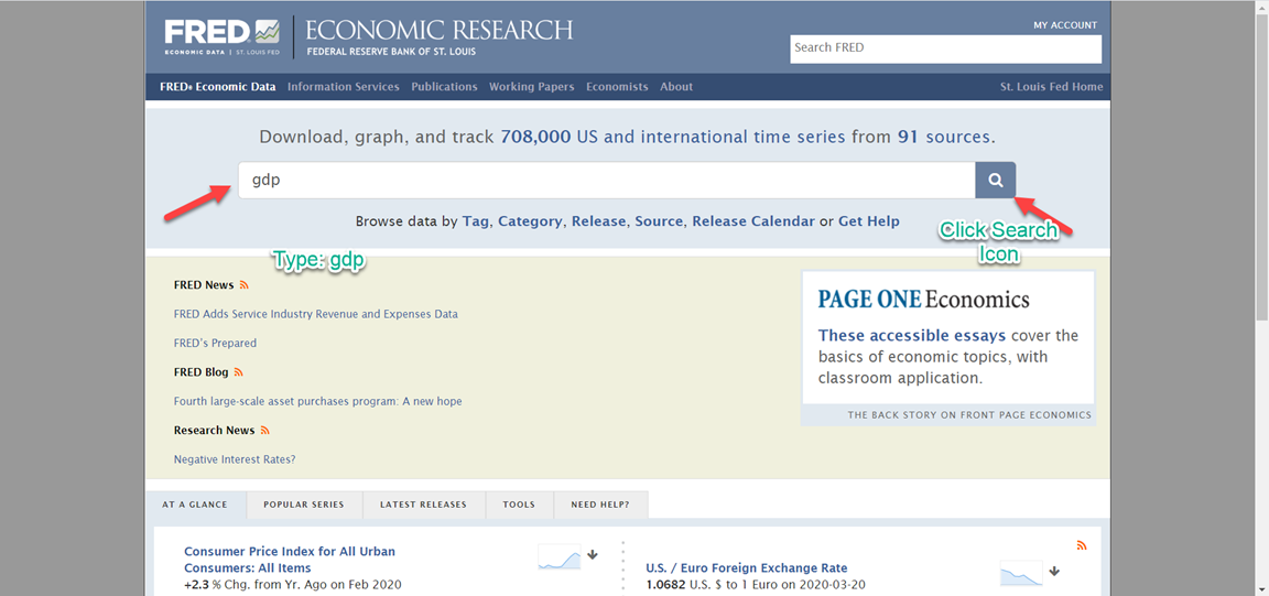FRED Search Option Search for gdp