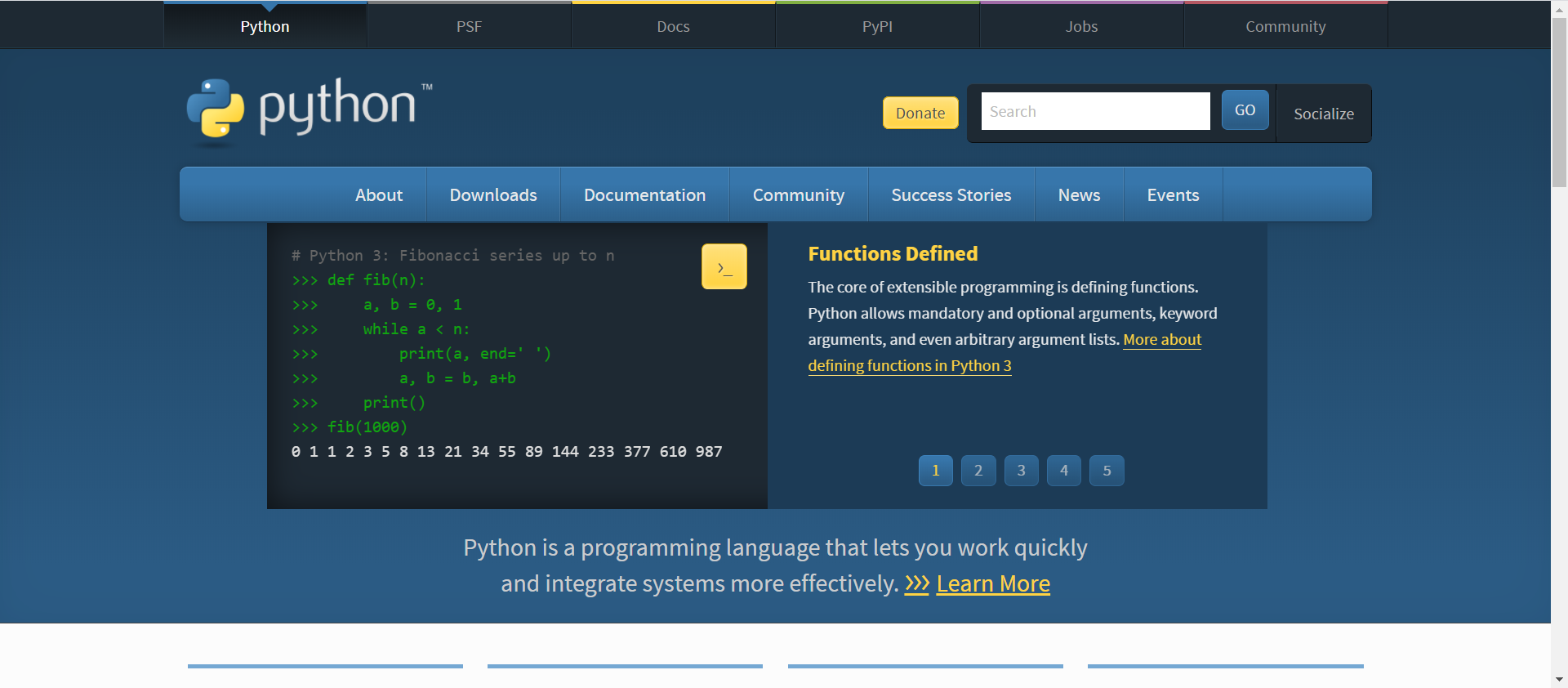 Python.org Main Screen