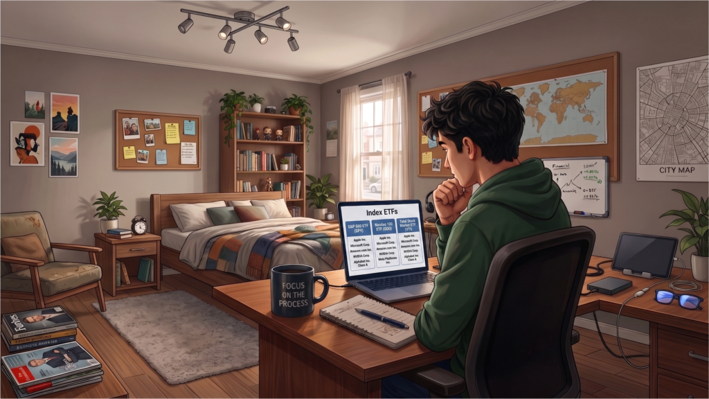 Investor looking at index funds.